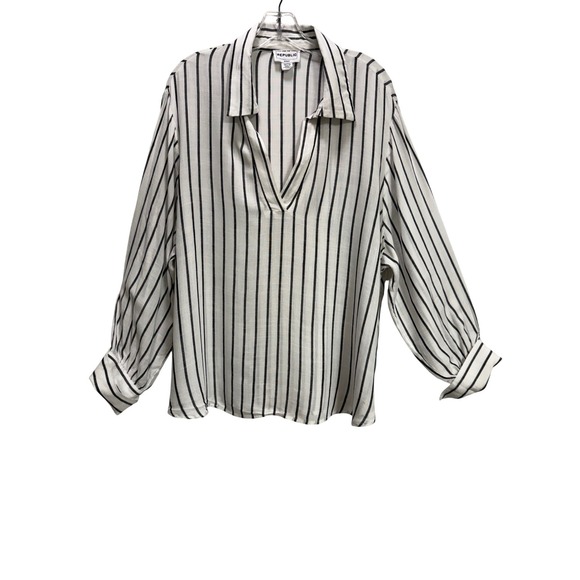 For The Republic Tops - For The Republic Striped Blouse Women 2X White Black EUC Work V-Neck Rayon Top